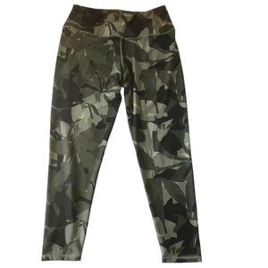 Tahari Women's Sport Leggings High Waist Cropped Stretch Green Camo Size Large